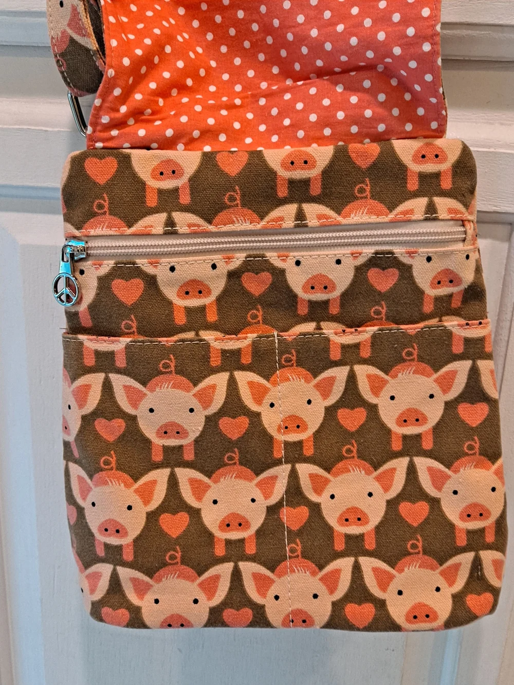 bungalow 360 Pink & Tan Piglet Small Messenger Cotton Canvas Crossbody Bag